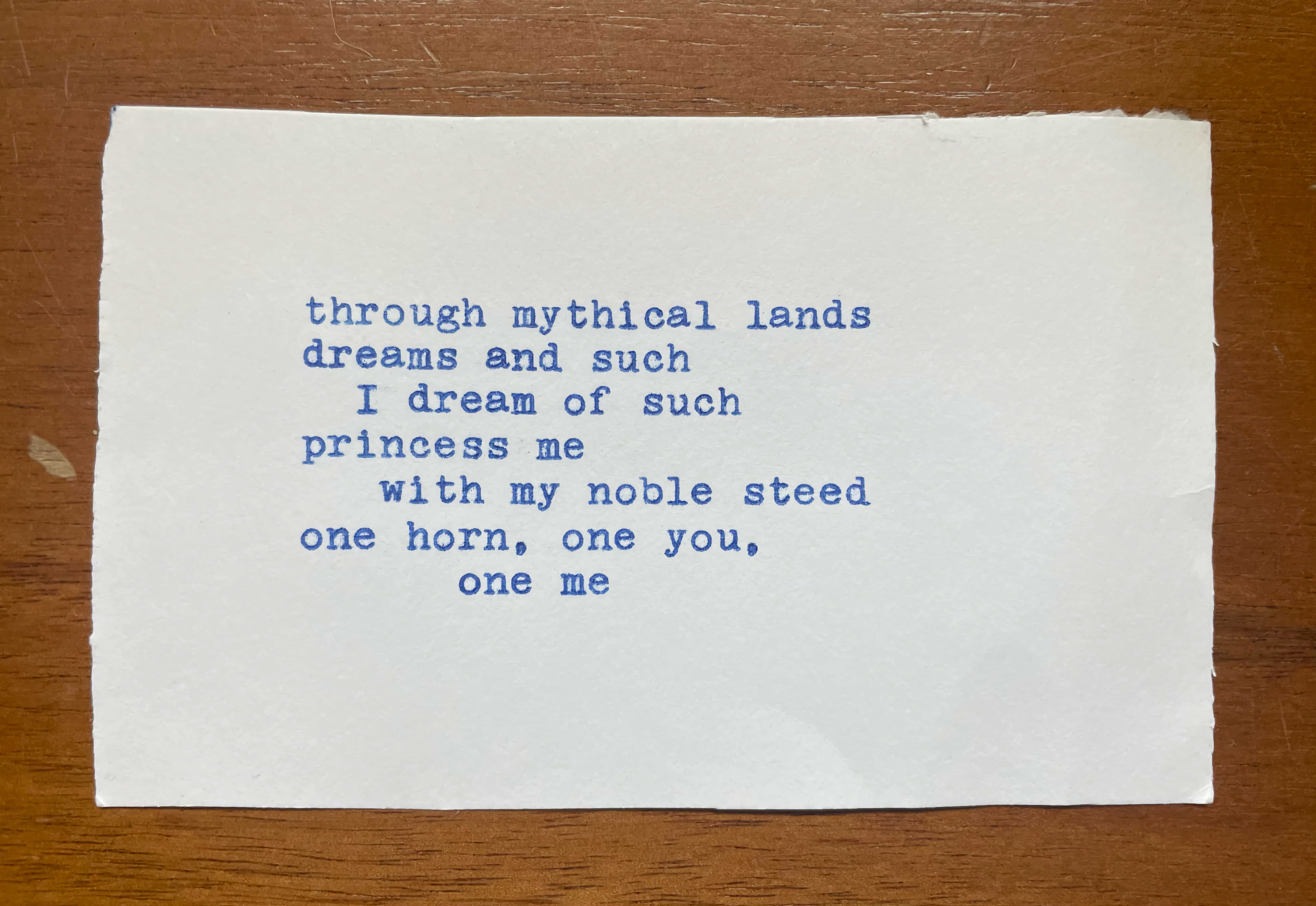 The Street Poet's on-demand, typewriter-fashioned poem about a unicorn.'