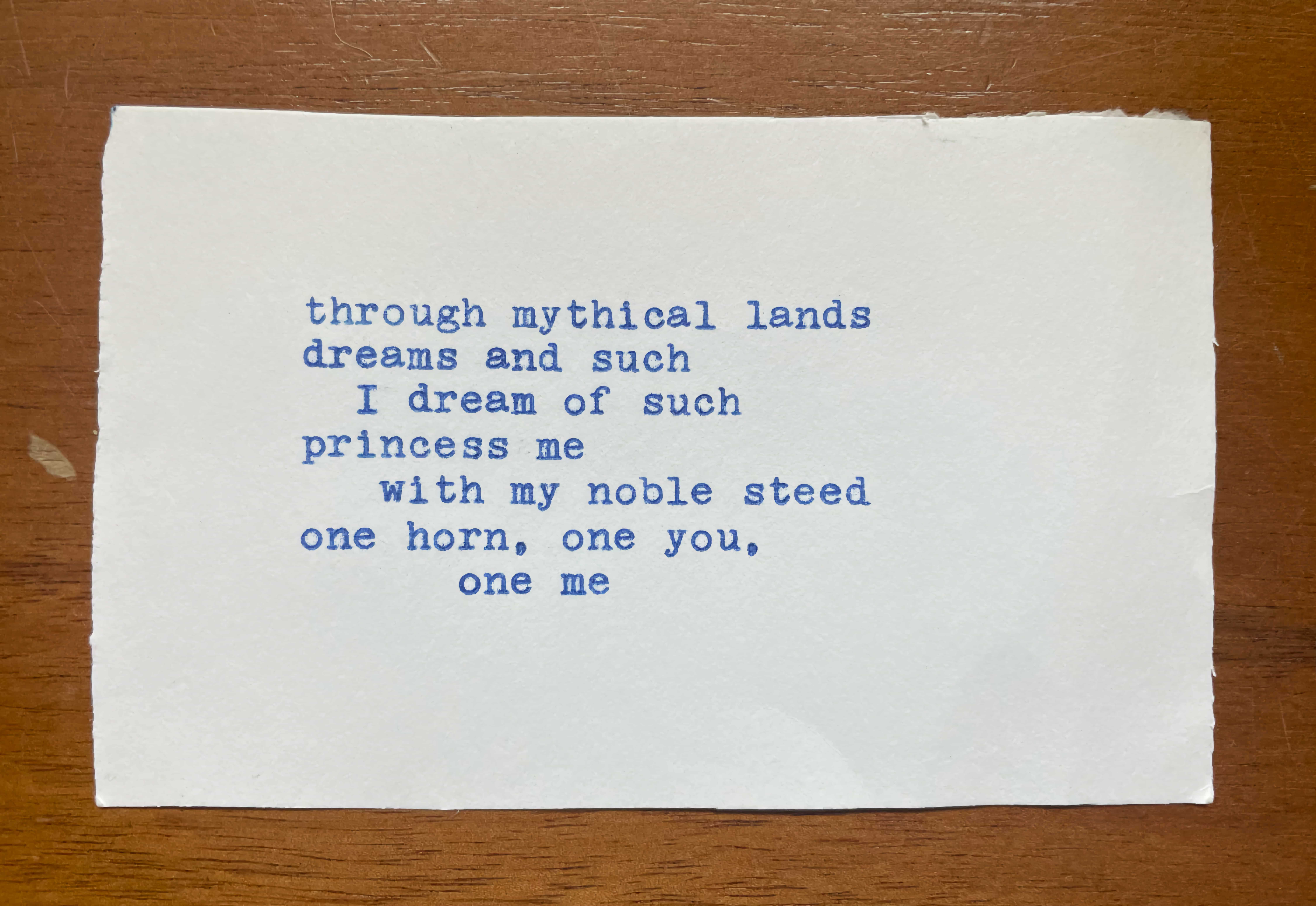 The Street Poet's on-demand, typewriter-fashioned poem about a unicorn.'